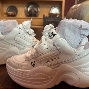 Naked Wolfe White Chunky Sneakers with High-Top Design